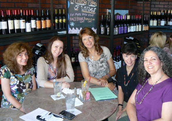 A former ALWAYS gathering with Karen Mueller Bryson, Megan Scott, Laurie Fagen, Mallary Tytel, and Ann Videan. Our handful of established authors meets once a month to discuss topics affecting our writing.