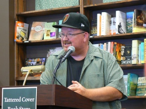 Snapped this shot of Kevin Hearne, author of the Iron Druid Chronicles (https://www.facebook.com/authorkevin?ref=br_tf) at his *Shattered* book signing in Colorado. He's so at ease with an audience... I'm assuming he's great with the media, too. Are you? Come find out how you can succeed with broadcast media at our January ALWAYS gathering.
